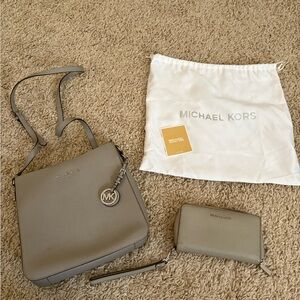 Michael Kors Taupe Shoulder Bag and Wallet Set